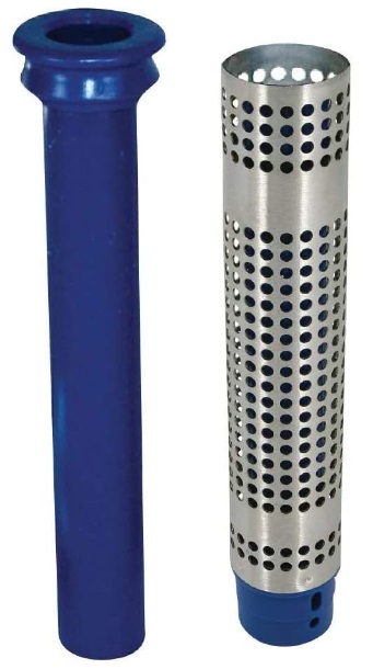 Edelstahl Standrohr m.Sieb inkl.Plastik-Innenrohr herausnehmbar 6/4", L=259mm, blau 